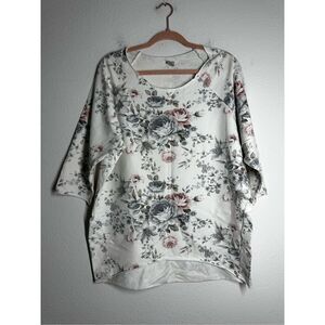 Zebra Bohemian Women’s Cotton Blend Sweatshirt Floral Print Size M/L White Gray